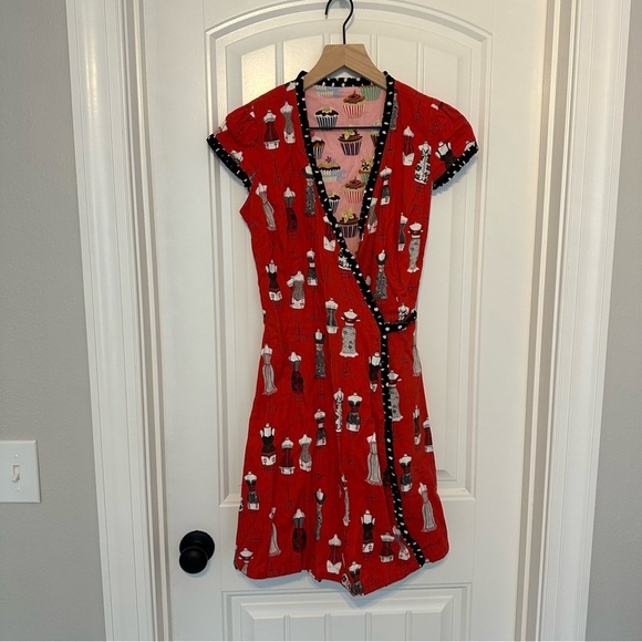 Retrolicious Mini Wrap Dress Retro 50s Vintage Cotton Dainty Kawaii Size Small - Picture 4 of 10